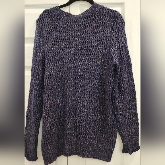 NWT Narcisco Rodriguez Navy/Purple Shimmery Cable Knit Sweater Size Large - Picture 1 of 5